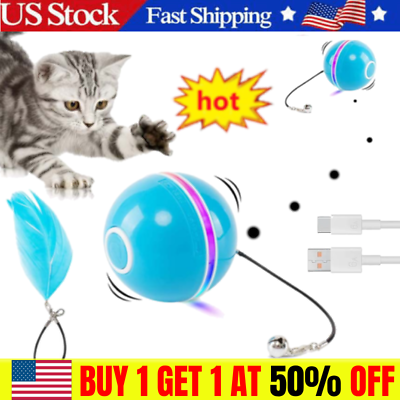 #ad Smart Cat Ball Toys Automatic Rolling Ball USB Electric Cat Toy Interactive Dogs $13.79