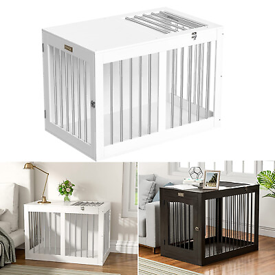 #ad Large Modern Furniture Dog Cage End Table Wooden Kennel Pet Crate Double Doors $149.99