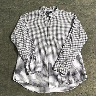 #ad Ralph Lauren Long Sleeve Button Shirt Men#x27;s XL Custom Purple Plaid $14.43