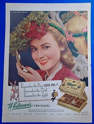 #ad 1945 Whitman#x27;s Chocolates 1940#x27;s Magazine Print Candy Ad Remember the Day Easter $4.75