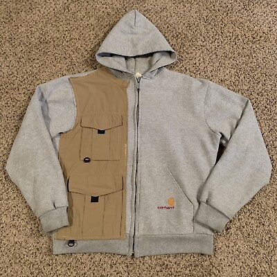#ad Carhartt Mens Hoodie Grey Size XL Vintage USA Made Lined Utility Pocket Spellout $69.99