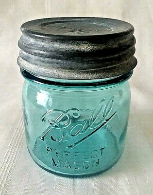#ad BALL 1 2 HALF PINT BLUE MASON Jar Antique Zinc Lid quot;Collector#x27;s Editionquot; $9.99
