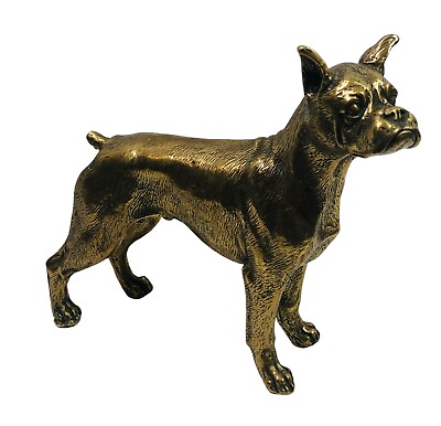 #ad Mid Century Brass Boxer Dog Figural Decorative Arts Statue Figurine Patina $79.95