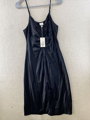 #ad A New Day Women#x27;s Black Ruched V Neckline Spagetthi Strap Slip Dress Size Small $9.56