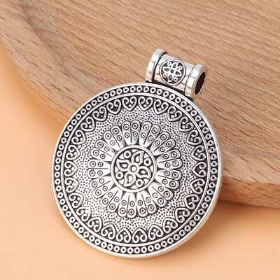 #ad 5 x Tibetan Silver Round Flower Charms Pendants for Necklace Jewelry Making AU $6.50