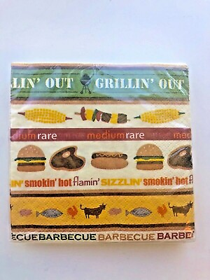 #ad New Party Creations quot;Backyard Grillin#x27;quot; Paper Napkins 18 2 Ply BBQ Graphics $3.40