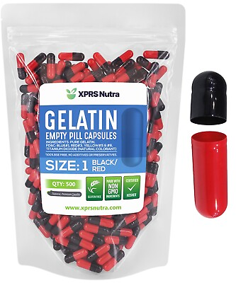 #ad Size 1 Black amp; Red Empty Gelatin Pill Capsules Kosher Gel Gluten Free USA Made $139.99