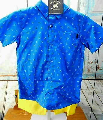 #ad Beverly Hills Polo Club Shirt Shorts Set Blue Yellow Anchors NWT Size 5 6 $12.53