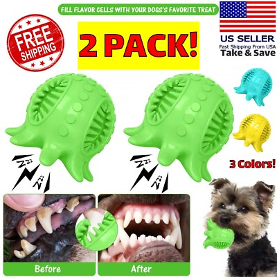 2 Pack Dog Chew Toy Natural Rubber Toothbrush Squeaky Toy Ball Small Medium Size $8.88