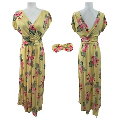 #ad IMAN Chic Maxi Dress Head Wrap Wrinkle Resistant 4 6 Small Yellow Floral 692 183 $32.99