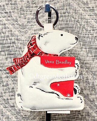 #ad Vera Bradley Iconic Gift Card Bag Charm Beary Merry White Bear Keychain NEW $11.98