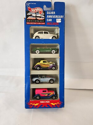 #ad Hot Wheels 25th Anniversary Ford 5 Pack Gift Set Silver Anniversary Car N86 $14.79