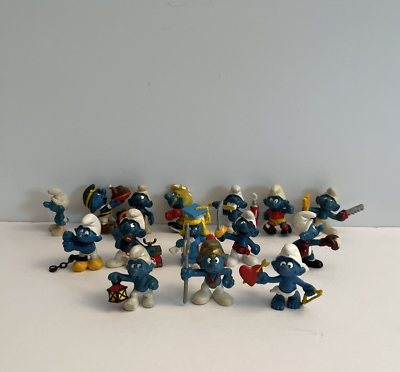 #ad Vintage Smurfs Figures Lot of 15 Peyo Schleich Smurf Figurines 1970s 1980s $39.99