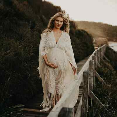 #ad Maternity Gowns Photo Shoot Props Pregnancy Photoshoot Dress Boho Long Lace $51.44