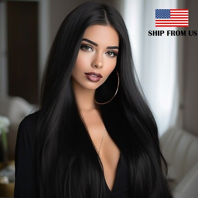 #ad Long Straight Black Wig Synthetic Natural Long Black Full Wigs for Women 26in US $13.69