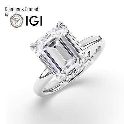 #ad IGI 5CT Solitaire Lab Grown Emerald Diamond Engagement Ring 18K White Gold $3416.20