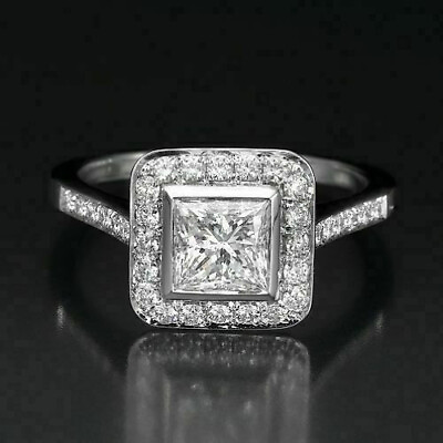 #ad Brilliant Halo Design White Princess Stone Wedding Ring For Women In 935 Silver $150.00