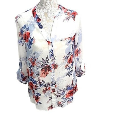 #ad Kut from the Kloth women#x27;s long roll table sleeve sheer floral top small $20.99