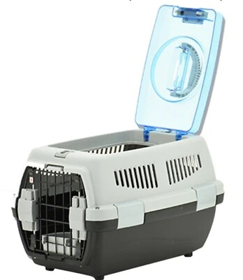 Double Door Pet Small Travel Carrier for Small Pet 10Lb Gray Clear Blue Top NEW $39.99