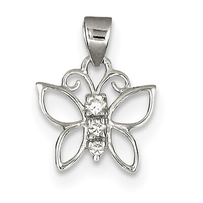 #ad Sterling Silver CZ Butterfly Pendant QP1165 $38.99