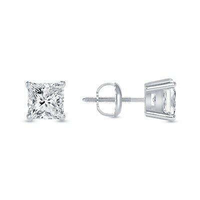 #ad 1 Ct Princess Cut Created Diamond Real 14K White Gold Earrings Studs Screw Back $139.96