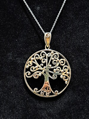 #ad Sterling Silver Tree Of Life Pendant Necklace Signed Italy $32.50