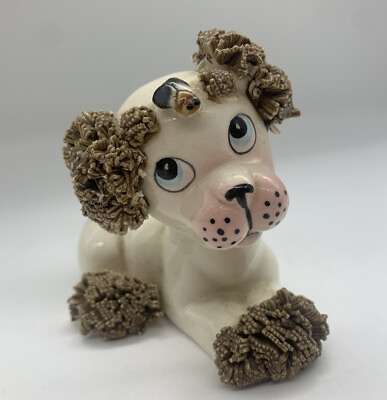 #ad Lefton Spaghetti Dog puppy With Bug Vintage Mid Century Porcelain Figurine y $28.97