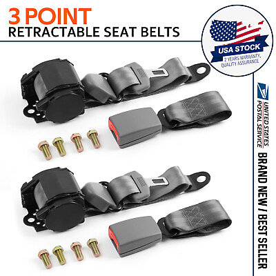 #ad 2X 3 Point Harness Fixed strap Seat Strap Seat Belt Gray Fits Retractable $43.99