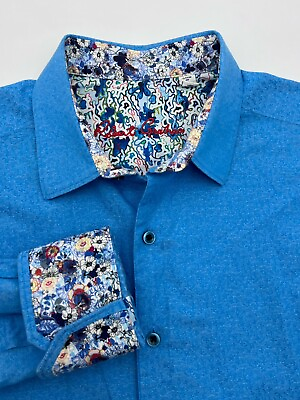 #ad Robert Graham Mens Floral Classic Fit Long Sleeve Button Up Shirt Blue Large $33.15