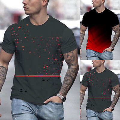 #ad Men Summer Outdoor Printed Short Sleeve T Shirt Crew Neck Casual Fashion Tops $11.41