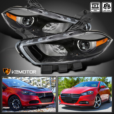 #ad Fits 2013 2016 Dodge Dart Halogen Projector Headlights HeadLamp Black LeftRight $198.38