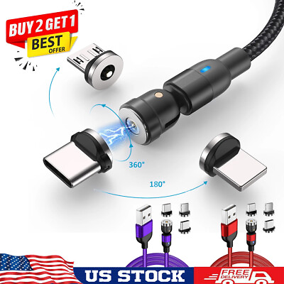 #ad 360180° Rotate USB Adapter Magnetic Charging Cable Cord For iPhone Type C Micro $3.99