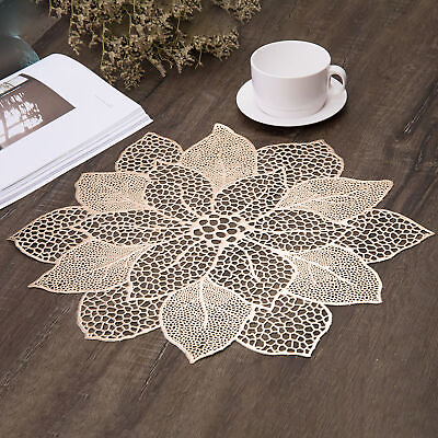 #ad Placemat Durable Heat Insulation Round Hollow Out Placemat Flower Shape $9.41