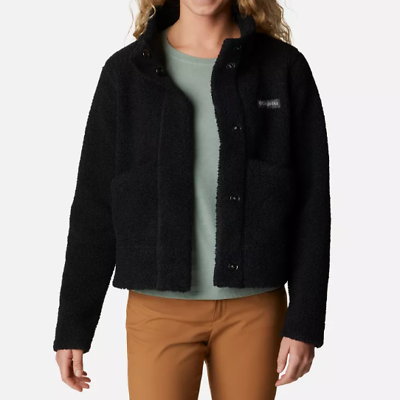 #ad Columbia Panorama Snap Fleece Jacket Black Sherpa M NWT $39.99