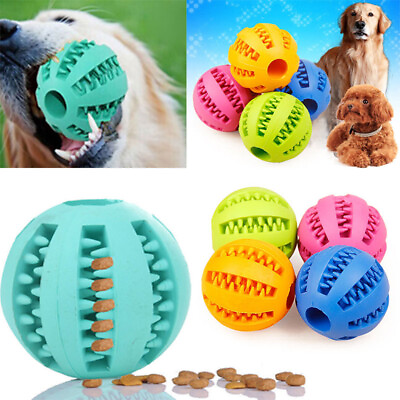 #ad Pet Dog Puppy Cat Training Dental Toy Rubber Ball Chew Treat Dispensing Holder $3.88