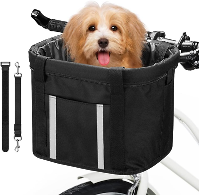 #ad Dog Carrier Bike Basket with Reflective Stripes and Adjustable Seatbelts $42.51