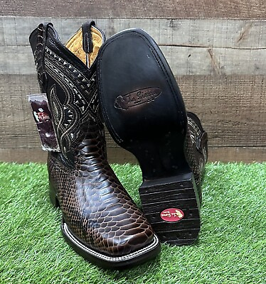 #ad Mens WESTERN COWBOY Leather PYTHON BROWN SCALE Print Square Toe Boots PITON 695 $142.79