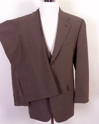 #ad EUC Stafford Men#x27;s 2 Pc Solid Beige Business Suit Stretch Wool Blend SZ 42 S $57.59