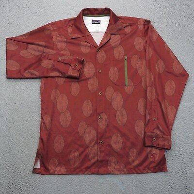 #ad Patagonia Shirt Men Medium Red Rhythm Disco Print Breathable Outdoor Camp Collar $39.95