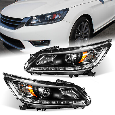 #ad Black Projector Headlights Fits 2013 2015 Honda Accord w LED DRL LeftRight $129.79