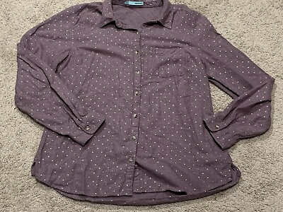 #ad Maurices Womens Button Down Shirt Size Large Pink Shimmer Polka Dot Soft Casual $14.99