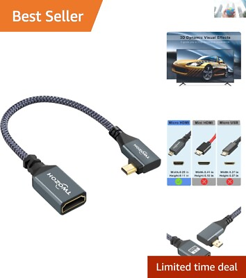 #ad Micro HDMI Male to HDMI Female Adapter Ultra Durable Nylon Braided Cable $14.39