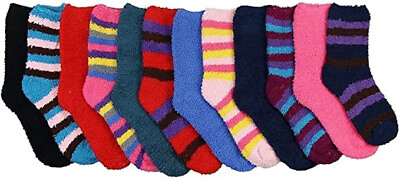 #ad 96 Pairs Fuzzy Warm Soft Plush Crew Stripe Cozy Socks Slipper 301SB2 Size 9 11 $69.99
