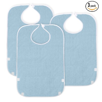 #ad WAVE 3 Pack Adult Bibs for Eating with Catch Bib Washable Reusable Waterproof $18.95