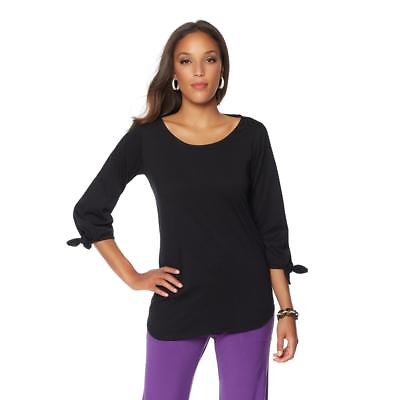 #ad Antthony Womens quot;Color with a Kickquot; 3 4 Tie Sleeve Tee Top Black Medium Size HSN $10.00