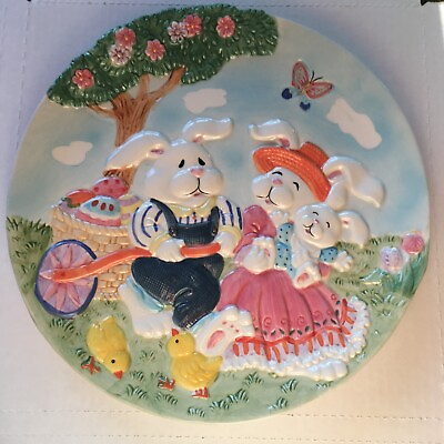 #ad Platter Tray 12quot; Diameter GKAO 3D Ceramic Rabbits Chicks Eggs $12.00