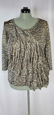 #ad Notations Top XL Gold Womens Zebra Metallic Print Asymmetrical Tiered Ruffle $17.97