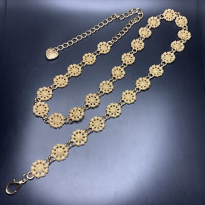 #ad Adjustable Flower Medallion Belt Gold Tone Fits 32 33 34 35 36 37 38 39 40 Inch $21.21