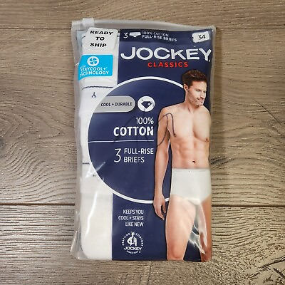 #ad Jockey Classic Full Rise Men#x27;s Briefs 3 Pack Size 34 White New Retail Pack $19.99