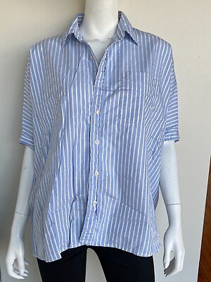 #ad R13 Oversized Boxy Button Up Top Cotton Blue Striped Size XS $250.00